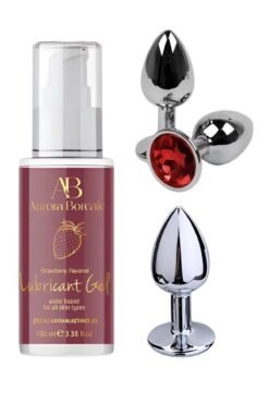 AuroraBoreale 100 Ml. Çilek Aromalı Su Bazlı A Kalite Kayganlaştırıcı Jel Ve Çelik Metal Elmas Taşlı Anal Plug