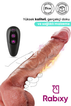 Rabixy İleri Geri Hareket ve Titreşim Modları Isıtmalı Uzaktan Kumandalı Vibratör Dildo Yapay Penis