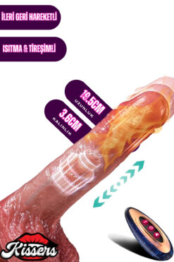 Kissers Uzaktan Kumandalı Isıtmalı İleri Geri Hareketli Rotasyonlu Realistik Ten Rengi Penis Dildo 19 Cm