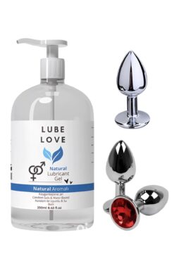 Lube Love Natural Su Bazlı Kayganlaştırıcı Jel ve Elmas Taşlı Çelik Metal Anal Plug