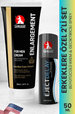 SAMURAY America'dan İthal 50ml Büyütücülü Geciktiricili Krem 15ml Geciktiricili Sprey