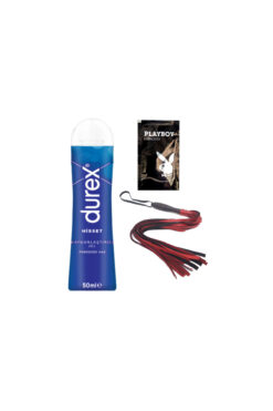 Durex Hisset Pürüzsüz Hazlar 50 ml Jel + Kırmızı Püsküllü Deri Kırbaç + Hediye