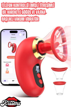 Kissers Telefon Kontrollü Emişli Titreşimli Dil Hareketli Göğüs Ve Vajina Başlıklı Vakum Vibratör