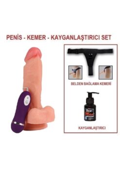Best Man 17,5 cm Belden Bağlamalı Titreşimli Realistik Penis+Kemer+Kayganlaştırıcı