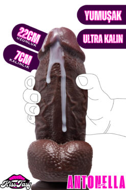 Kisstasy Ultra Kalın Damarlı Esnek ve Yumuşak Vakumlu Dildo Penis 22 CM