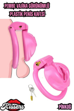 Kissers Vajina Görünümlü Plastik Penis Kilidi Bekaret Cihazı Chastity Cock Cage Penis Esaret Kafesi