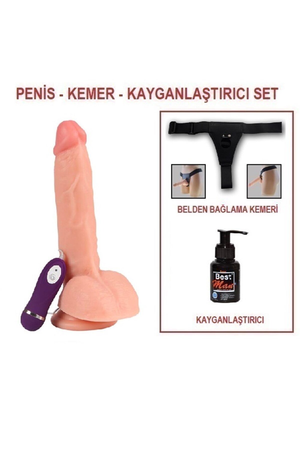 Best Man 24 cm Belden Bağlamalı Titreşimli Realistik Penis+Kemer+Kayganlaştırıcı