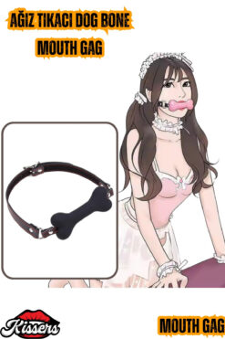 Kissers BDSM Deri Kemerli Yumuşak Silikon Siyah Köpek Kemiği Ağız Tıkacı