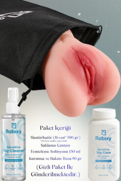 Rabixy Mastürbatör Suni Vajina Seti - 10 Titreşim Modu - Temizleme Solüsyonu - Bakım Tozu - Saklama Çantası