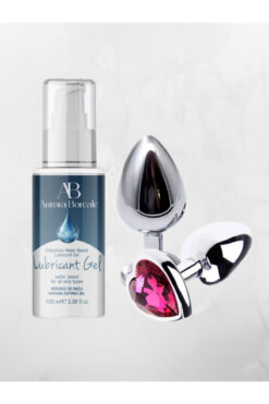 AŞKIN DEPOSU AŞKINDEPOSU Kalpli Taşlı Çelik Anal Plug Aurora Boreale 100 ml Kayganlaştırıcı Jel Paketi Set