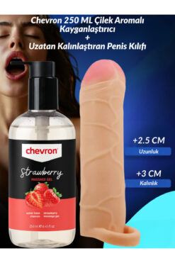 chevron Çilek Aromalı 250 ml Kayganlaştırıcı Jel ve Uzatan Kalınlaştıran Penis Kılıfı
