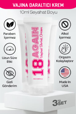 18 Again 3 Adet Vajina Daraltıcı Ekstra Etkili Daraltıcı Krem 10ml Avrupa'nın 1 Numarası