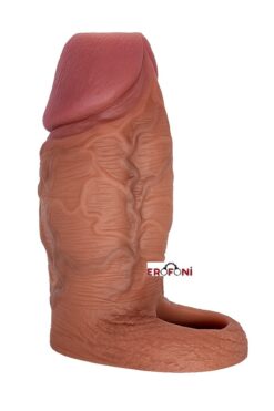 Erofoni Ucu Açık Çift Katmanlı Testislere Geçirilebilen 11.5 CM Damarlı Premium Realistik Süper Penis Kılıfı