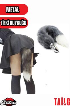 Kissers Paslanmaz Çelik Gri Beyaz Tilki Kuyruklu Lüks Anal Plug Ve Tıkaç 46 Cm