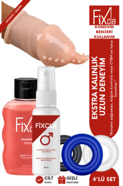 FixCla 4’lü set – uzatıcı kılıf, 3 silikon halka, sprey - çilek aromalı jel – ekstra kalınlık, uzun deneyim