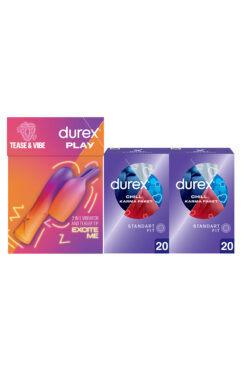 Durex 2si 1 Arada Titreşimli Şarjlı Vibratör & Uyarıcı Başlık + Chill Karma Paket Prezervatif 40lı (20+20)