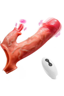 Lolita Shop Uzaktan Kumandalı Klitorise Dil Atabilen 8 Farklı Titreşim Şarjlı 5 Cm Uzatmalı Dolgulu Penis Kılıfı