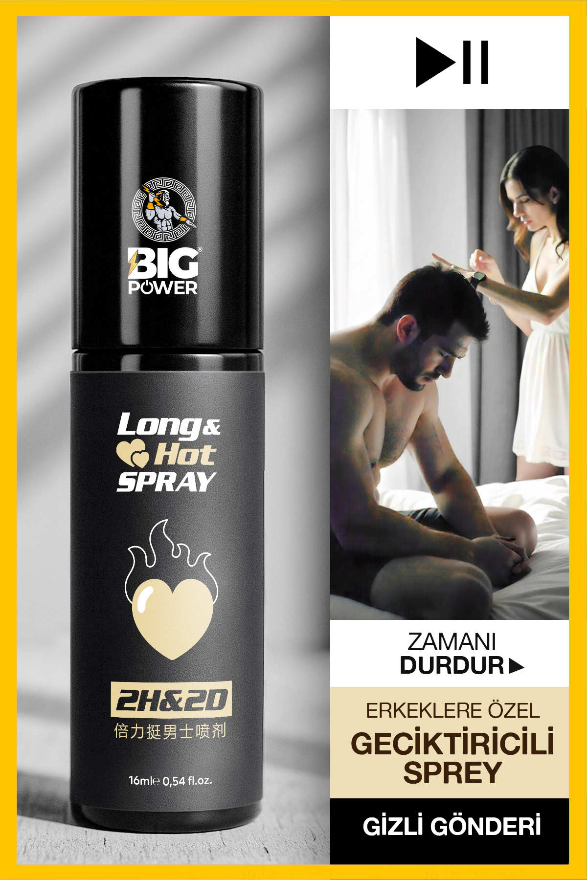 BİG POWER Long Hot Spray Geceler Artık Daha Uzun Geciktiricili Erkeklere Özel Sprey