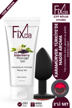 FixCla Karamürver Aromalı Su Bazlı Kayganlaştırıcı Jel 100 ml + Kırmızı Taşlı Silikon Anal Plug 2’li Set
