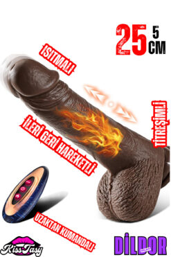 Kisstasy Uzaktan Kumandalı Isıtmalı İleri Geri Hareketli Rotasyonlu Realistik Esmer Ten Penis Dildo 25 Cm