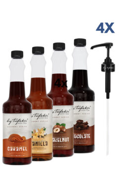 By Tüfekçi Gourmet Series Avantajlı Set Şekersiz Kokteyl, Pasta Ve Kahve Şurubu 4x750 ml Doğal Aroma.