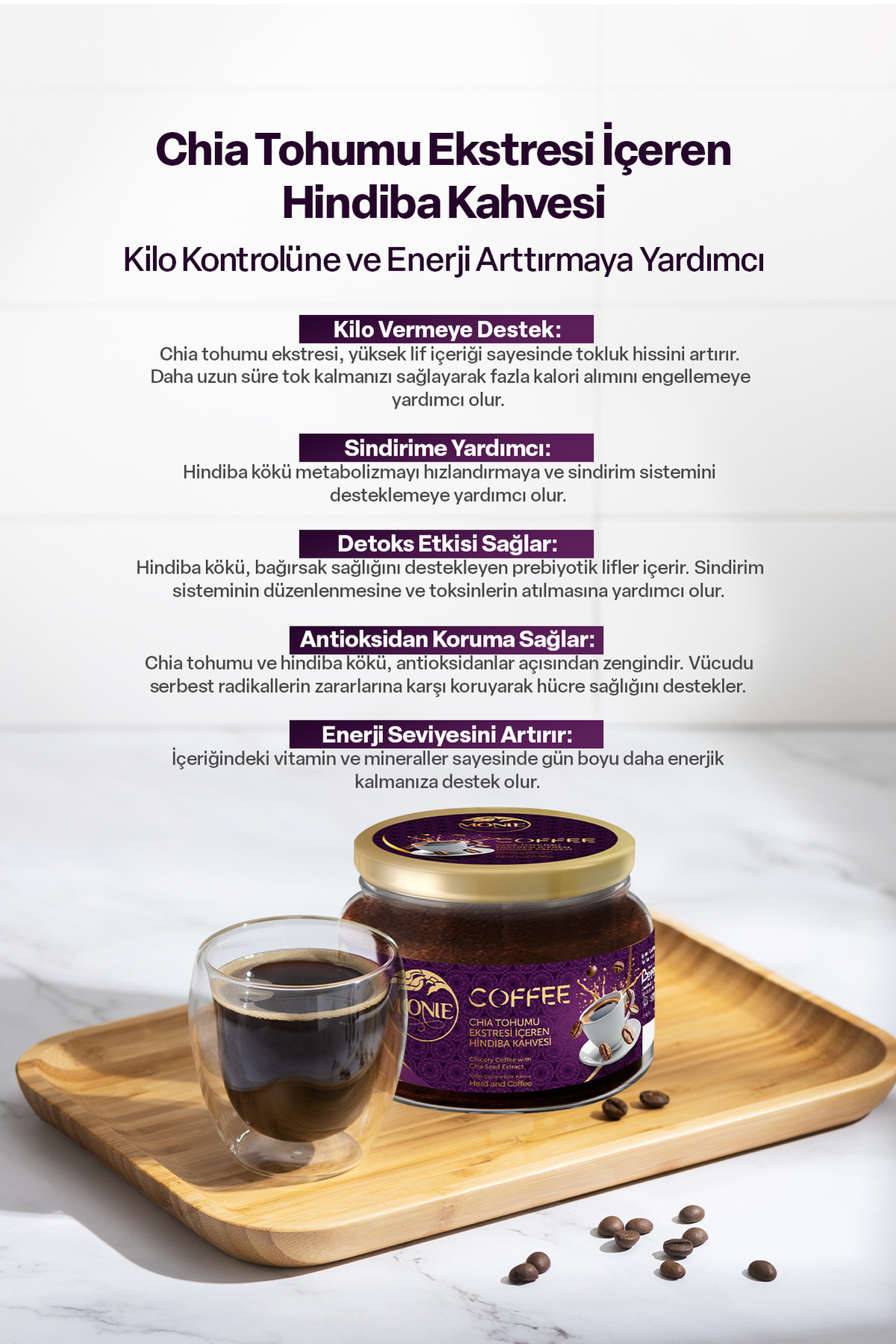 MONİE 3 Adet Chia Tohumlu Hindiba Kahvesi Detox Kahve 3x150 gr - Görsel 2