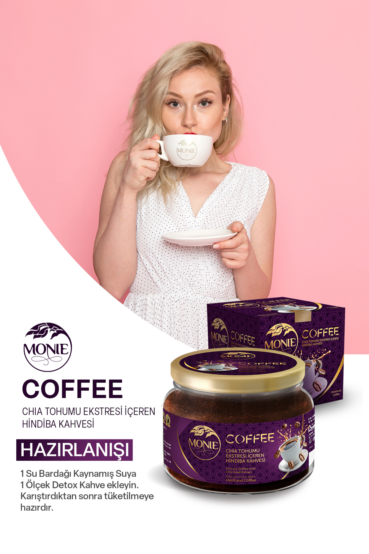 MONİE 3 Adet Chia Tohumlu Hindiba Kahvesi Detox Kahve 3x150 gr - Görsel 3