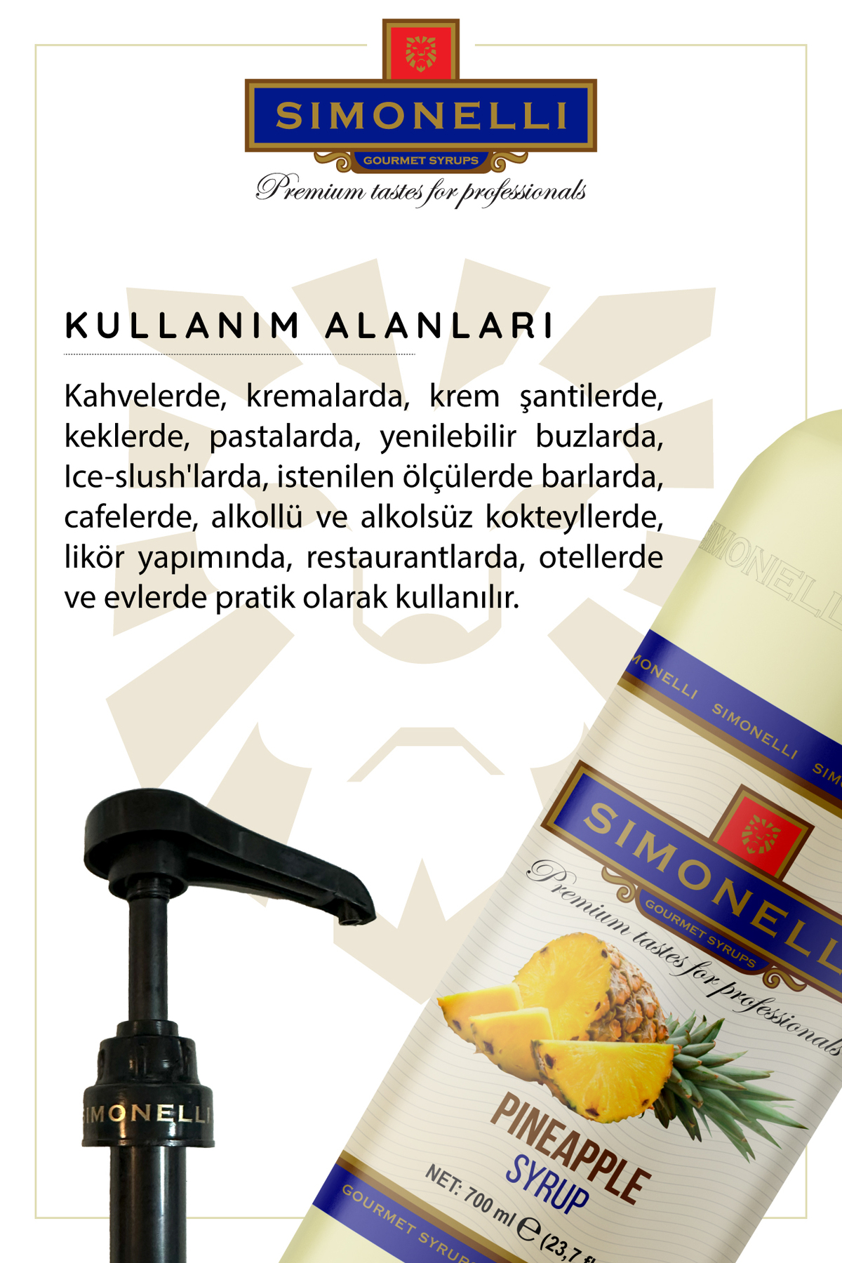 Simonelli Kahve Ve Kokteyl Şurubu Ananas Aromalı 700 ml Pompa Hediyeli - Görsel 3