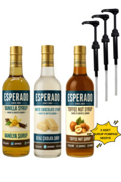 ESPERADO Şekersiz Sugar Free Vanilya* Beyaz Çikolata * Toffnut Aromalı Şurub 750 ml X 3 Adet