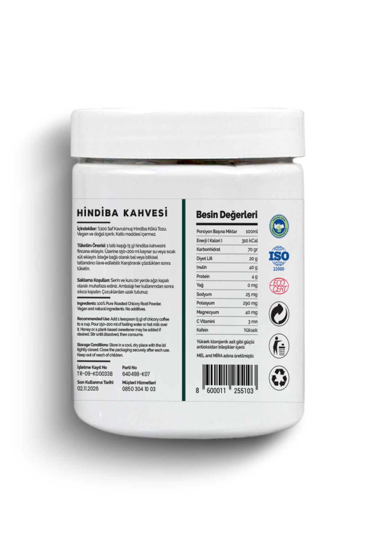 Mel and Mira Premium Saf Hindiba Detox Kahvesi 200g, 40 Günlük Kullanım, Chicory Detox Coffee 40 Days Usage - Görsel 2