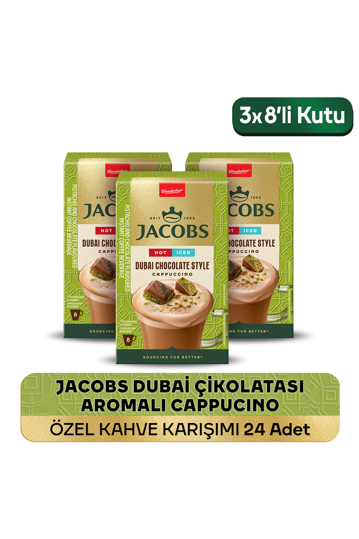 Jacobs Dubai Çikolatası Aromalı Cappucino Özel Kahve Karışımı 8 x 19,5gr 3'lü Paket