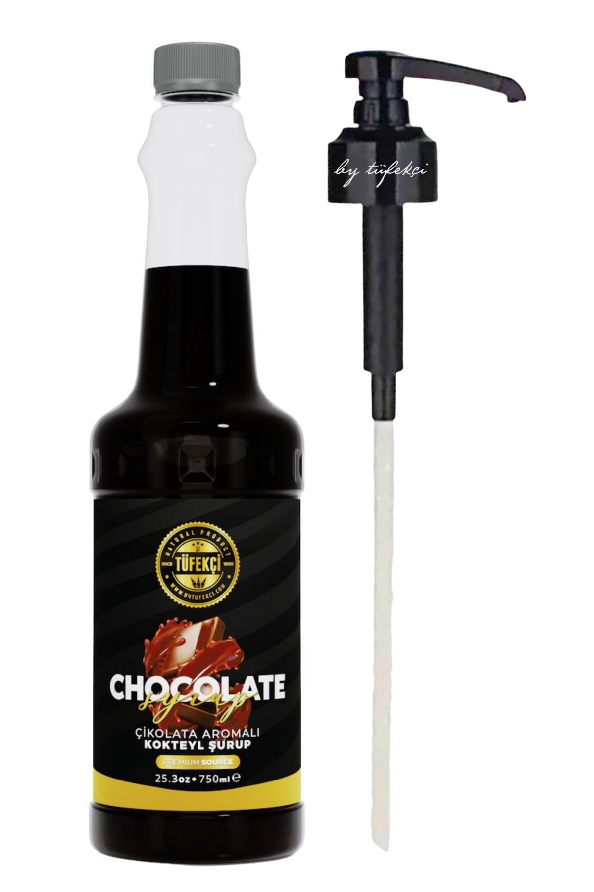 By Tüfekçi Çikolata Aromalı Kahve Şurubu 750 ml Şurup Pompası 3 Cl Avantajlı Set