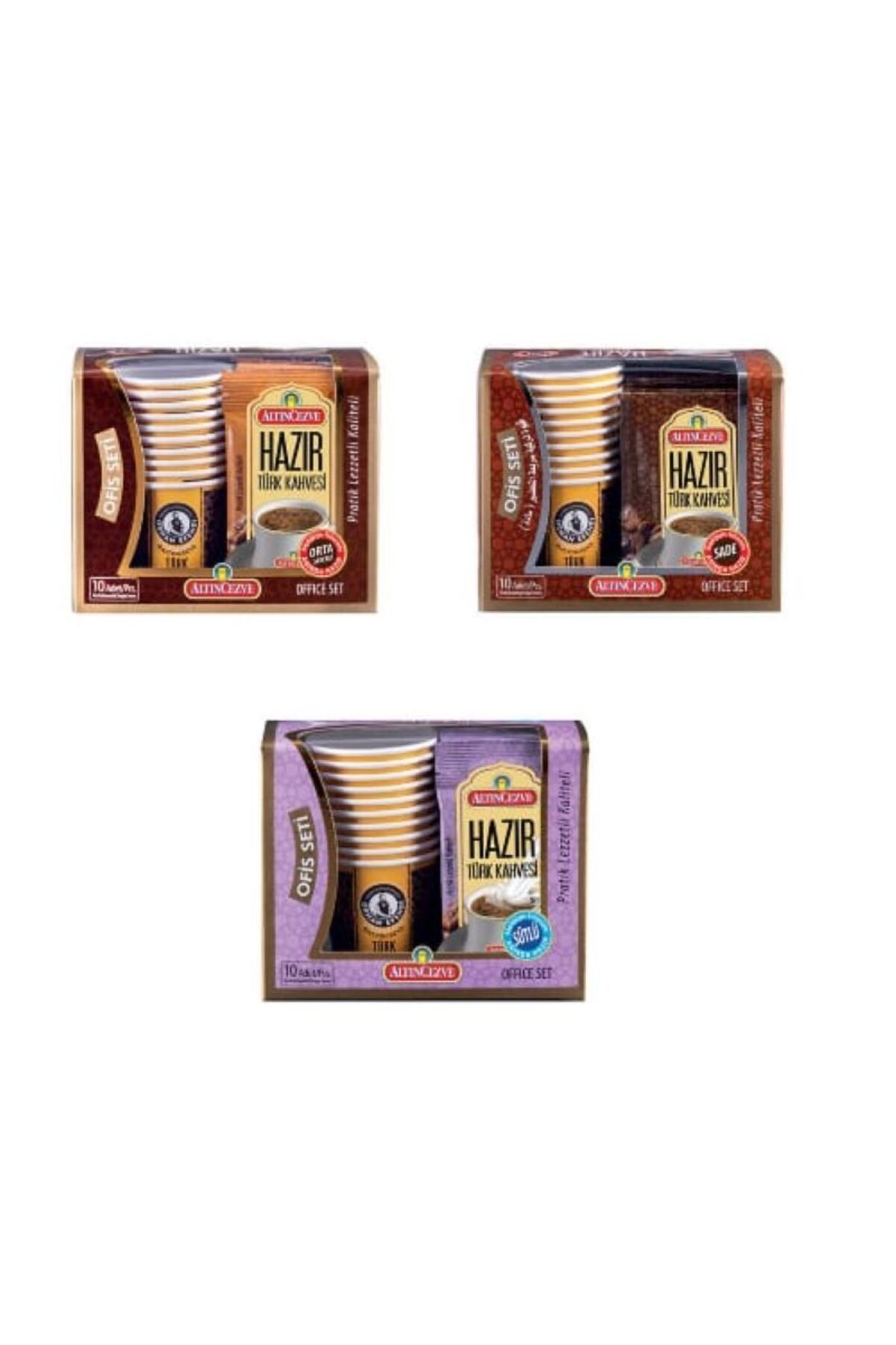 Altıncezve HAZIR TÜRK KAHVESİ OFİS SETİ 10'LU BARDAKLI (ORTA,SADE,SÜTLÜ) 3'LÜ KARMA
