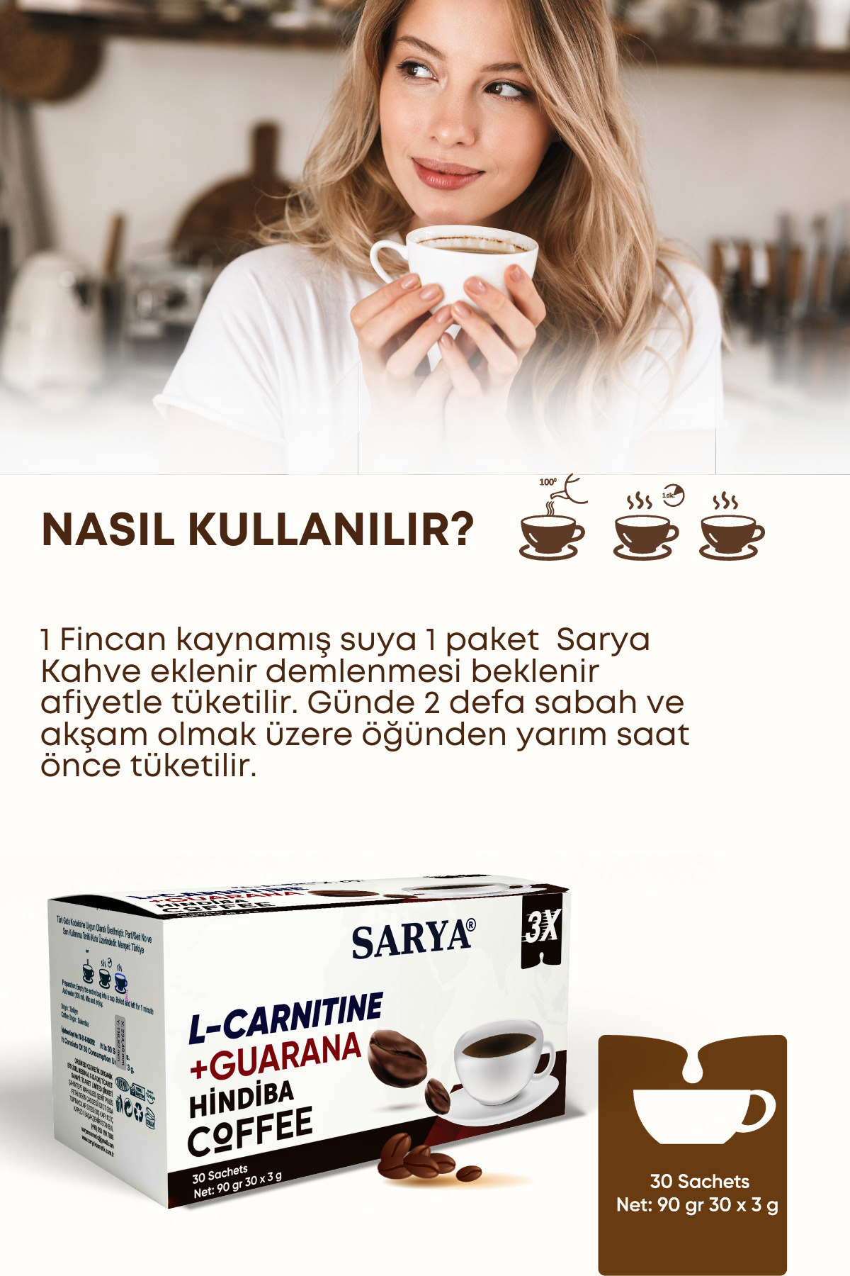 SARYA 3X Form L-Carnitine, Guarana ve Hindiba Şase Coffee - Görsel 3