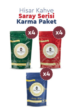 Hisar Kahve Saray Serisi Karma Paket (Damla Sakızlı 100g x4, Klasik 100g x4, Çifte Kavrulmuş 100g x4)