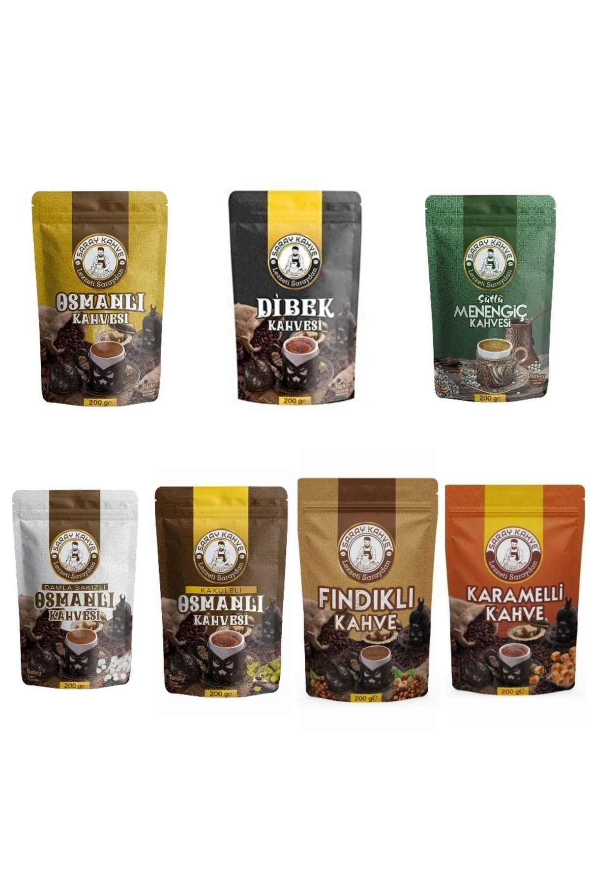 SARAY KAHVE Saray Karma Paket (osmanlı, Dibek, Menengiç, Kakuleli, Damla Sakızlı, Karamelli, Fındıklı)