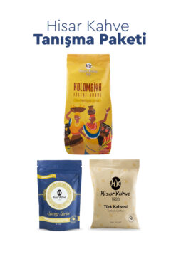 Hisar Kahve Tanışma Paketi (100g Türk Kahvesi, 100g Saray Serisi Damla Sakızlı, 250g Kolombiya Filtre Kahve)