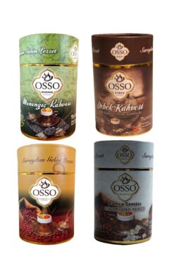 OSSO KAHVE Osso 4'lü Silindir Kutu Set Osmanlı-dibek-menengiç-damla Sakızlı Dibek Kahvesi 4x200gr