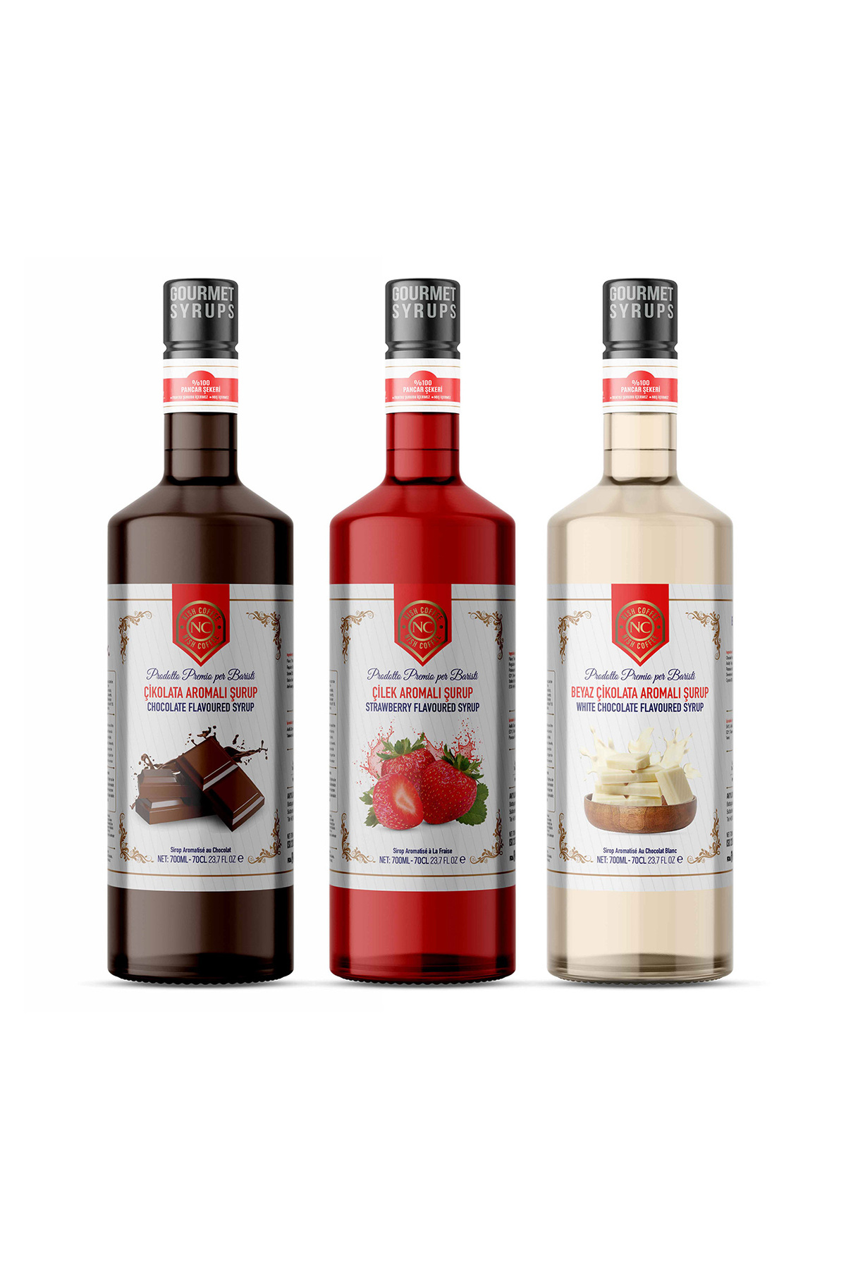 Nish Coffee Nish Çikolata,Çilek,Beyaz Çikolata Aromalı Şurup 3x700 ML - Pet Şişe