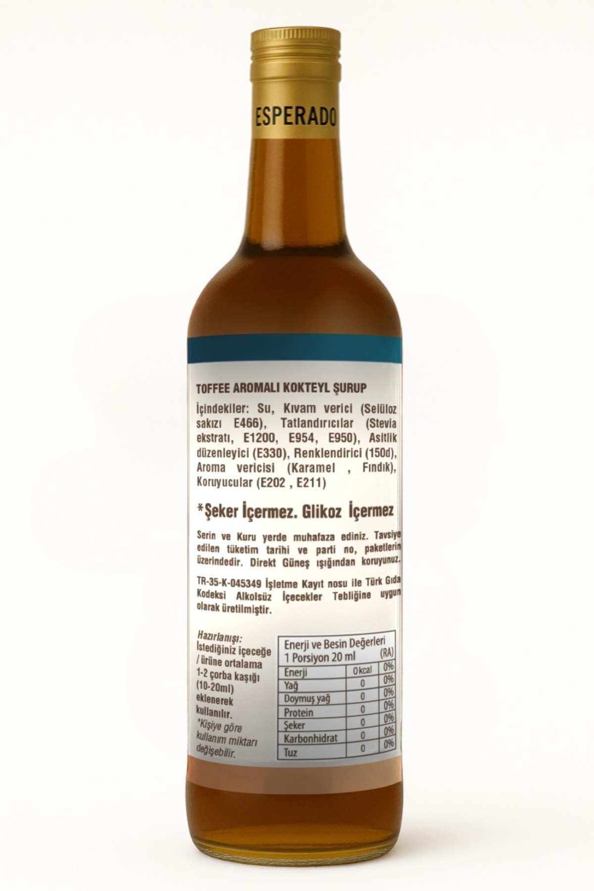 ESPERADO Şekersiz (SUGAR FREE) Toffnut Aromalı Kahve & Kokteyl Şurubu - 750 ml - Görsel 3