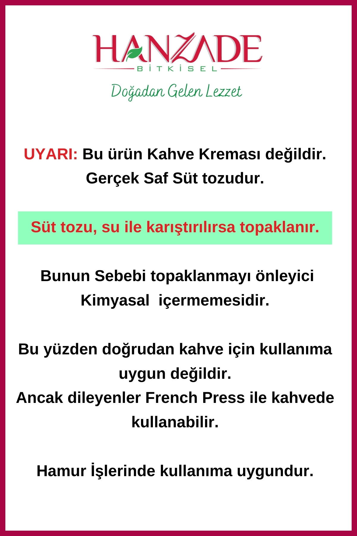 Hanzade Bitkisel Saf Süt Tozu 1 Kg - Görsel 2