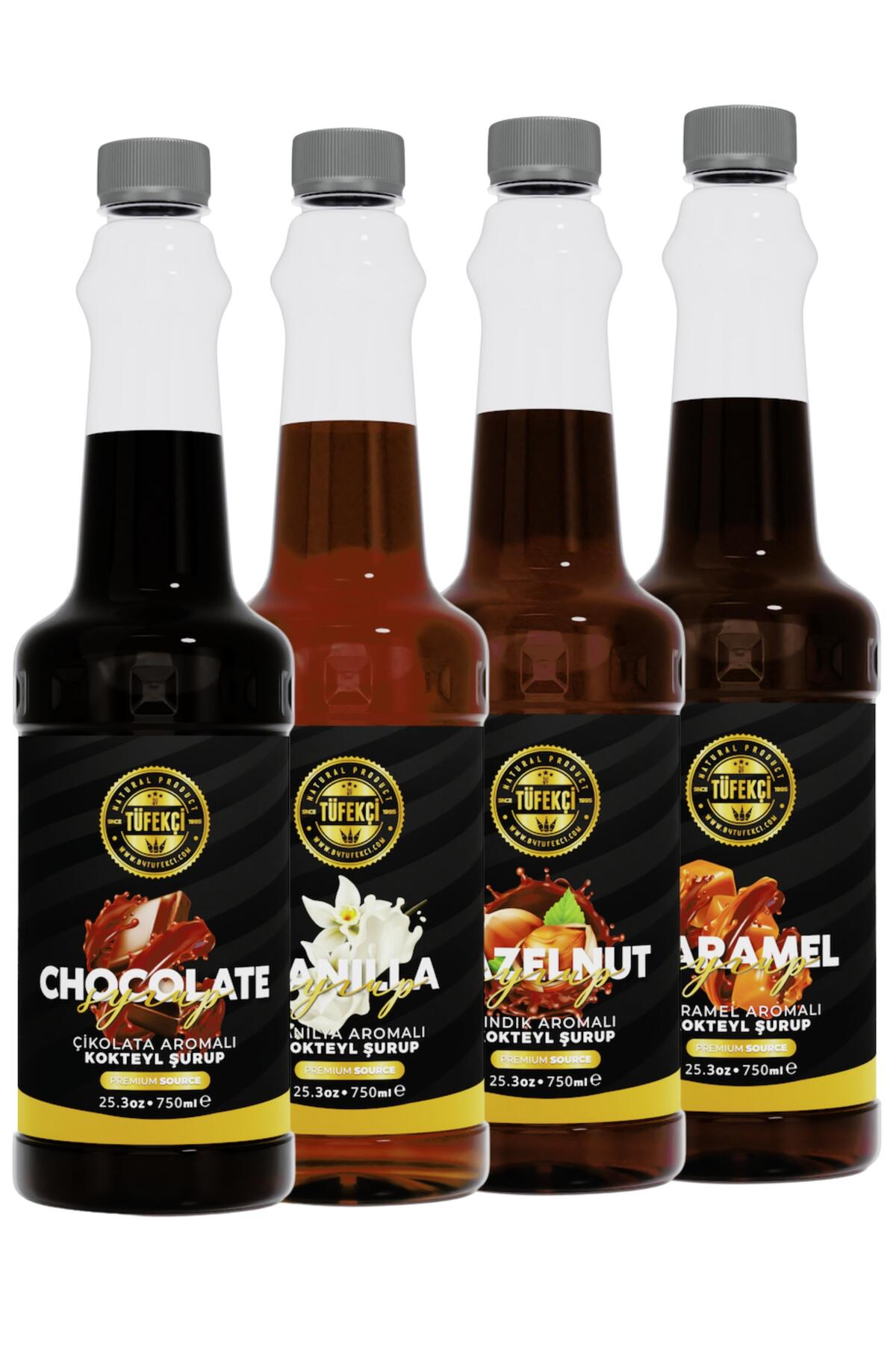 By Tüfekçi Çikolata-karamel-fındık-vanilya 4'lü Avantajlı Paket Kokteyl, Pasta Ve Kahve Şurubu (750 ML X 4)