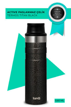 TANQ Ömür Boyu Garantili Active Plus Paslanmaz Çelik Termos Titan Black 600 ML
