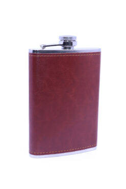 stainless steell Kahverengi Deri Kaplama Paslanmaz Çelik Cep Matarası - Hip Flask 9 OZ