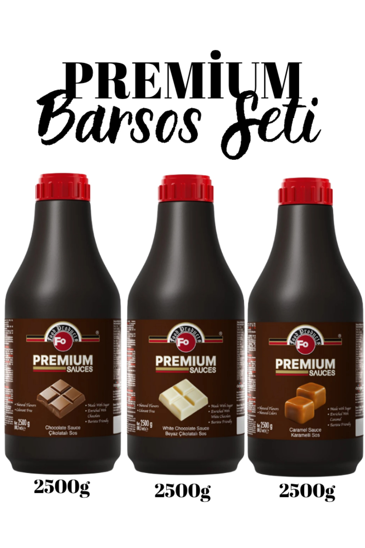 FO 3'lü Premium Profesyonel Barsos Avantaj Paketi Çikolata/Beyaz Çikolata/ Karamel (3x2,5kg)