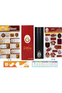 Galatasaray Lisanslı Çelik Termos 500 ml ve Şekilli Etiket+Okul Etiketi+Sezgistore Cetvel-Ayraç
