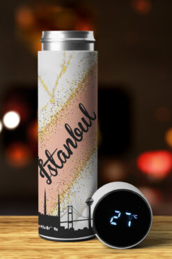 DREAM COLLECTION Istanbul Baskılı Sıcaklık Göstergeli Dijital Led Paslanmaz Çelik Termos 450 ml