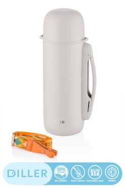 DILLER Yeni Koleksiyon 1260ml Kulplu Fincan-Kapaklı Askılı Paslanmaz Çelik Termos Kamp Matarası