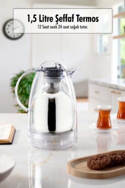 Depa 1.5 LT Isı Yalıtımlı Çay Ve Soğuk Su Termosu Füme (12 Saat Sıcak Tutar& İçi Camdır)