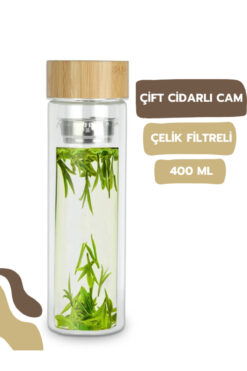 ALLMUG Çift Cidarlı Cam Su Matarası 400 ml